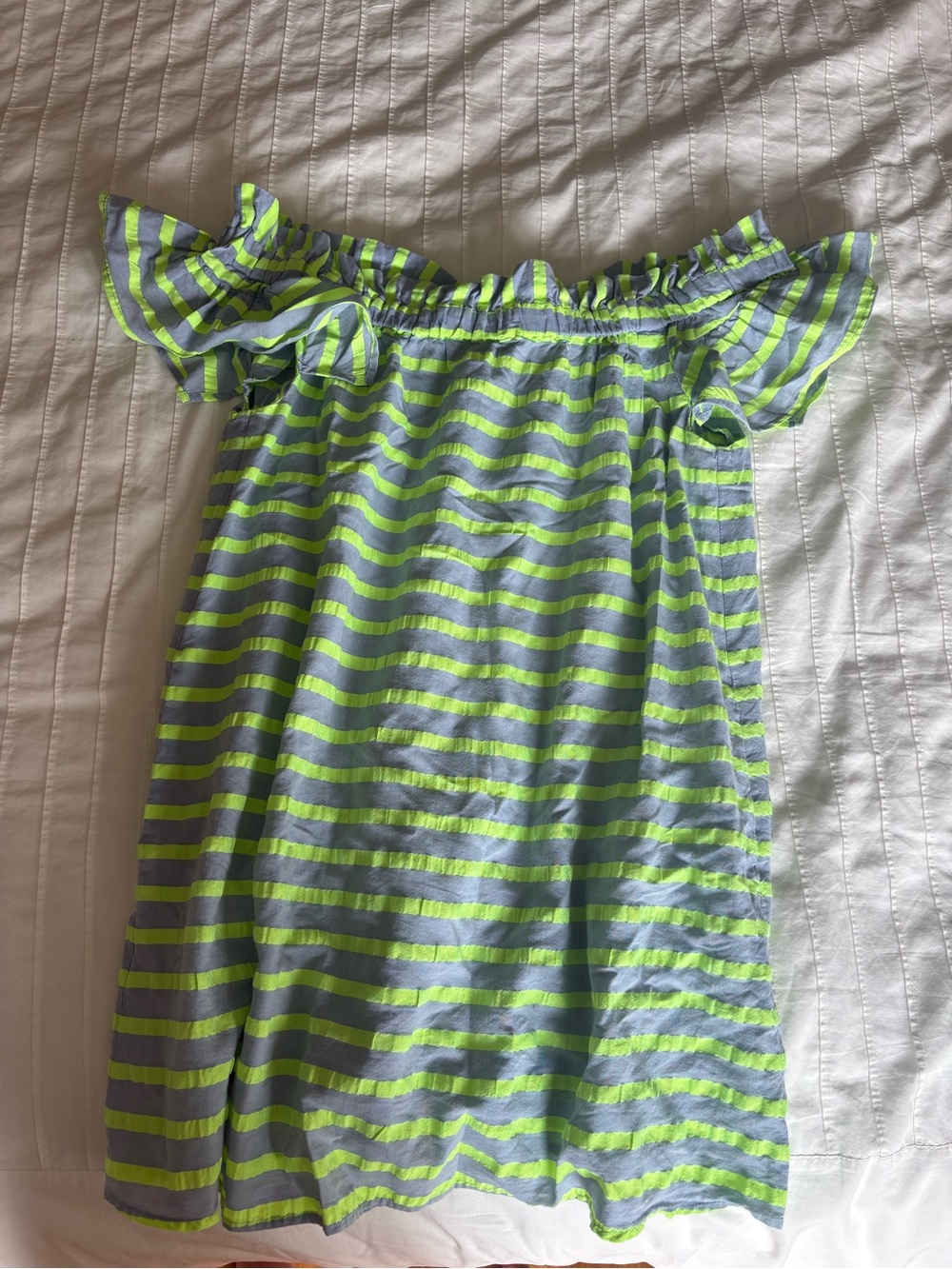 Corey Lynn Calter Lime & Gray Striped Off-Shoulder beach cover up dress